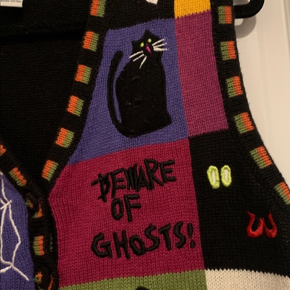 Vintage Tiara Halloween Patchwork Vest - Black, Orange, Purple, Green - Picture 8 of 11